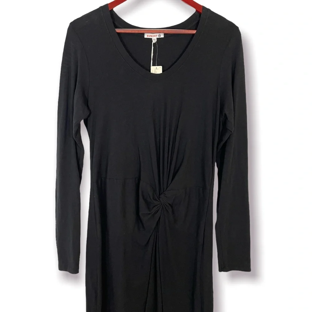 Anthropologie Sundry Twist Front Long sleeve Black Midi Dress XL NWT - Picture 7 of 9